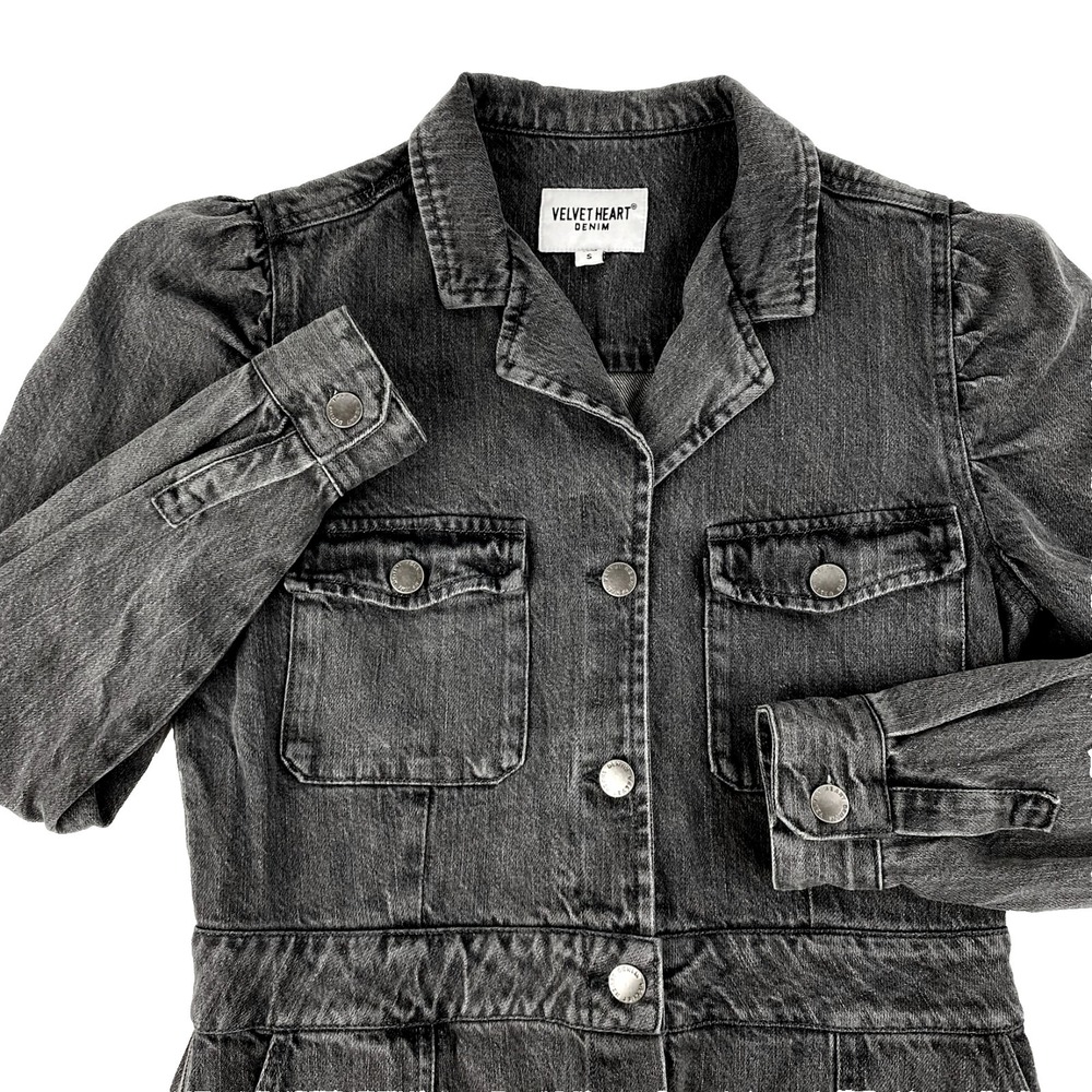 Velvet Heart Denim Dress Womens S Shirtdress Black Long Sleeves Pockets Collared